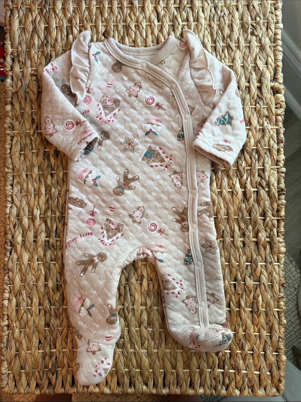 Quilted Light Pink Holiday Print Footed One-Piece